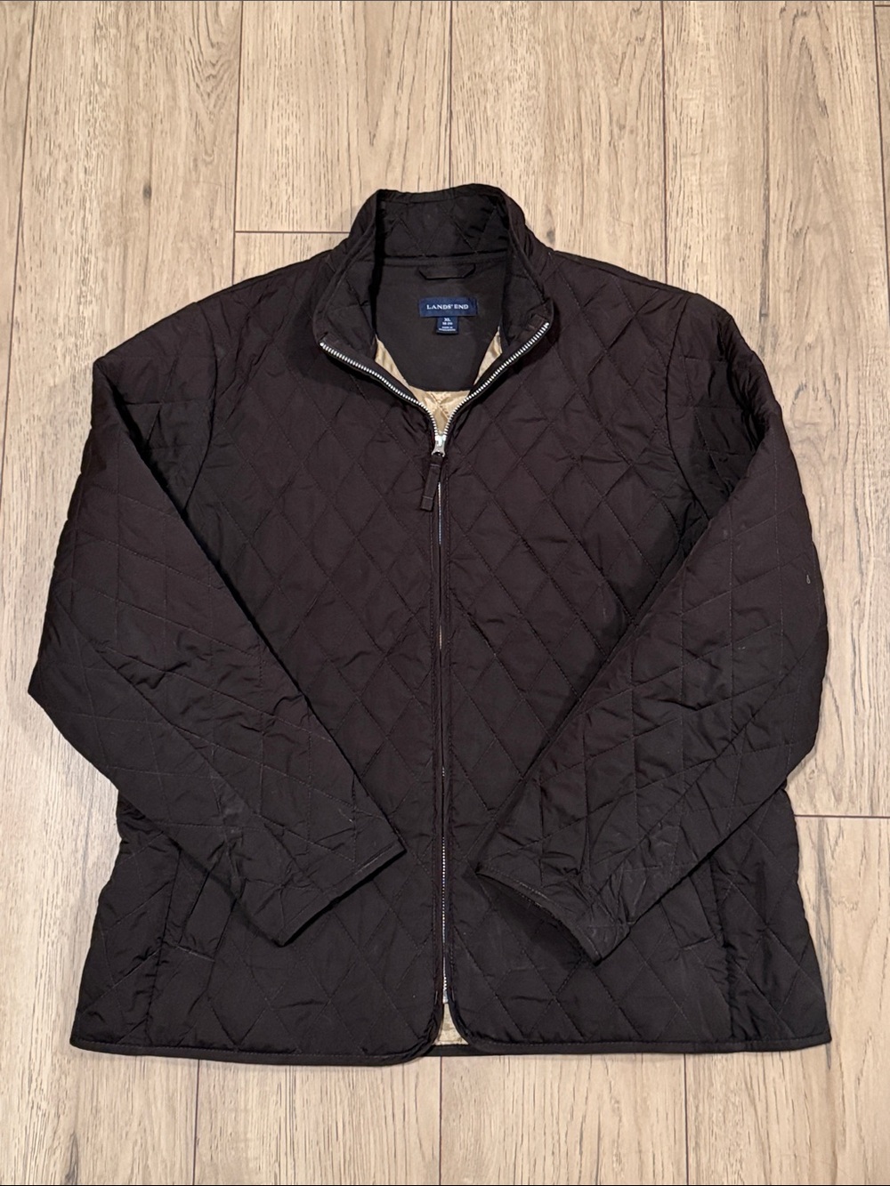 Vintage Lands' End Quilted Brown Lightweight Jacket Women’s XL Full Zip Pockets